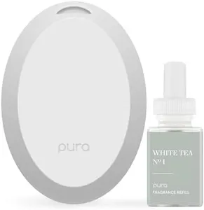 Pura Mini Smart Fragrance Diffuser for Small Spaces Adjustable Smart Home Device with LED Light & Automatic Vial Detection - Includes 1 Scent Refill; White Tea no.1
