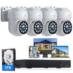 Camcamp CCTV PoE Camera System - 5MP 3K Outdoor Wired Home Surveillance Security Cameras with 8CH 3TB HDD 4K NVR PTZ Auto Tracking, Color Night Vision, Two-Way Audio, 24/7 Record, 4 Cam