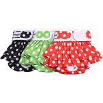 Avont 3 Pack Washable Dog Diapers Female, Reusable Dog Period Diapers Cover, Female Dog Diapers for Heat Cycle, Incontinence, Girl Dog Diapers Dress -XS Dot Black/Red/Green