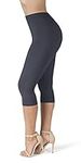 SATINA High Waisted Leggings for Women | Women’s Leggings in Capri & Full Lengths | Regular & Plus Sizes 2.5 cm Waistband Charcoal