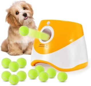 YXX-TECH Automatic Dog Ball Thrower Launcher with 12 PCS Tennis Balls,Thrower Distance 10-30ft, Interactive Dog Fetch Machine Toy for Small Dogs (Yellow)
