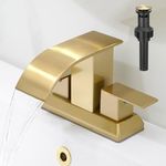 Hoimpro 3 Holes 4 Inch Bathroom Faucet, Waterfall Brushed Gold Bathroom Faucet Two Handles Centerset Bathroom Sink Faucet Vanity Sink Faucet with cUPC Supply Hoses and Pop Up Drain