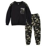 LOLANTA 2-Piece Boys Camouflage Outfit Teen Long Sleeve T-Shirt + Trousers Clothes Set (Black, 10-12)