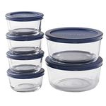 Anchor Hocking 12 Piece Round Glass Food Storage Containers with BPA-Free Snugfit Navy Lids, Mixed Sizes, Reusable Lids, Tempered Tough for Oven, Fridge, and Freezer