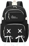 El-fmly Lightweigt Backpack Daypack for Travel School Bookbag with Cute Ribbon for Kids Teen Girls Students (Black)