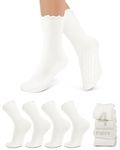 yeuG Pilates Socks with Grips for Women Non Slip Ruffle Socks Grip Socks Cute Turn-Cuff Crew Frilly Socks Grippy Yoga Socks