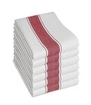 Pack of 6 Kitchen Tea Towels Large 100% Cotton Commercial Grade Towels Lint Free White Quick Drying, 75 x 50 cm, Red