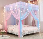 Mengersi Gray Canopy Bed Curtains Mosquito Net Bed Drapes for Full Bed