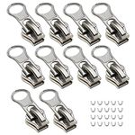 OTOTEC 10x Silver 5# Zippers Repair Kit, Replacement Resin Zips Pulls Sliders with U-Shape Stoppers for Clothes Backpacks 25x11mm