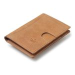 BBELLE CO. Genuine Leather Slim Wallet | RFID Blocking Skinny Minimal Thin Front Pocket Wallet Sleeve Card Holder for Men | 9/10 Card Slots, 1 ID Window, Card Puller, 2 Hidden Pockets (Tan)