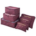 Kono 6PCS Packing Cubes Set Travel Luggage Zip Organisers Clothes Underwear Socks Storage Bag Pouch (Burgundy)