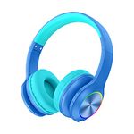 2021 Bluetooth Kids Headphones Fit for Aged 3-21, Colorful LED Lights Comfort Wireless Headphones with Microphone 94dB Volume Limited for School/iPad/PC/TV/Cellphones, Wired & TF Card Mode, Blue