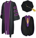 GradPlaza Doctoral Graduation Gown Regalia by University with Gold Piping and Tam 8 Sides