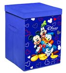 Kuber Industries Disney Team Mickey Round Laundry Bag/Bin|Water Proof Canvas Material & 3D Disney Print|Toy Storage & Cloth Organizer with Lid & Handles|Size 37 x 37 x 46 Cm,(Royal Blue)-KUBMART1212