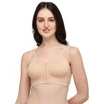 SOIE Nylon Blend Women Front Closure Full-Coverage Non Padded Non Wired Posture Correction Bra (Cb-334 Nude Large)