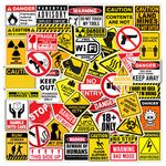 CodersParadise - Pack of 54 Warning Danger Banning Signs Stickers for Scrapbook, Laptop, Journal, Diary, Guitar, Mobile Phone - Waterproof Residue Free Sticker