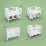 Flwrgirl Portable Mini Baby Crib - Pine Wood Foldable 4-in-1 Baby Crib with Mattress,Portable Bedside Bassinet Sleeper,3 Adjustable-Height Baby Cribs for 0-18 Months,White