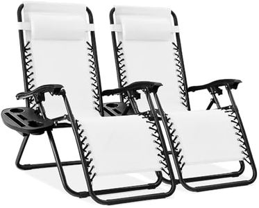 Best Choice Products Set of 2 Adjustable Steel Mesh Zero Gravity Lounge Chair Recliners w/Pillows and Cup Holder Trays - Snow/Black