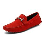 LOUIS STITCH Ruby Red Loafers for Men Italian Suede Leather Casuals Style Sole Antique Buckle Penny Loafer Shoes (Size- 6 UK) (DTSUDFR)