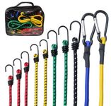 Amylac Bungee Cords with Hooks & Carabiner Clips, 10 pcs, All-Climate Bungee Straps, 8mm Thick Elastic Cord, Scratch Free Best Bungees with Hooks for Luggage, Camping, Hiking & more