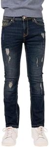 RAW X Boy's Slim Fit Stretch Jeans, Fashion Rips Destroyed Distressed Denim Pants for Boys, Indigo - 90007, 18