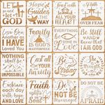 JSRQT 16 Pieces Christian Inspirational Stencils, Bible Verse Motivational Quotes Word Stencils Set, Plastic Reusable Template for Painting DIY Wood Wall Canvas Sign for Home Decoration, 20×20 CM