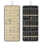 Linkstyle Double Sides Hanging Jewellery Organiser with 48 Clear Pockets and 3 Wave-Shaped Hooks, Jewellery Door Hanger Storage Holder for Earrings Necklaces Rings Bracelets on Closet Wall Door, Large