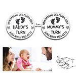 New Parents Decision Turn Coin, Gifts for New Mum Dad, Funny Cute Double Side 1.18 inch Decide Maker, Flip Coin Decision, Gift for New Baby Newborn Daddy Mum, Whose Turn Will it Be? (Silver)