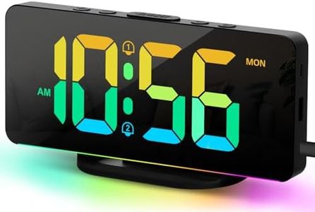 YRYG YRYG Digital Alarm Clock with 10 Color Night Light, 2 USB Chargers, Dimmer, Dual Alarm, Easy to Set Loud Bedside Clock for Kids Teens Boys Girls Seniors (Black)