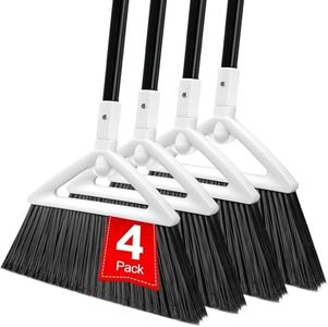 Szjyhqy 4 Pack Outdoor Indoor Broom, Brooms for Sweeeping Indoor, Heavy-Duty Kitchen Broom with Long Pole, Angle Broom White for Garages Restaurant Courtyard Office Slidewalk Lobby Sweep Dust