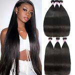 Unice Hair 7a Malaysian Straight Hair 3 Bundles Virgin Unprocessed Human Hair Wefts Hair Extensions Deal with Mixed Lengths 100% Human Hair Extensions (12 14 16, Natural Black)