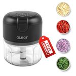 Qlect Electric Vegetable Chopper for Kitchen | Automatic Rechargeable Stainless Steel Blades Cutter | One Touch Operation for Micing Onion Garlic Vegetables Garlic Ginger Meat Dry Fruits (250ml Black)