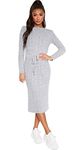 Candid Styles Women's Cable Knitted Jumper Ladies Long Sleeve Tie Up Maxi Midi Fancy Dress (Silver Grey # One Size