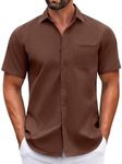 COOFANDY Mens Short Sleeve Casual Button Down Shirts Summer Untucked Dress Shirts with Pocket Brown