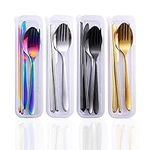 Facune 4 Sets Portable Travel Cutlery, Stainless Steel Utensil Set with Case, Reusable Flatware Set, Knife Fork Spoon Chopsticks Tableware Set for Office School Camping Picnic or Daily Use(4 Colors)