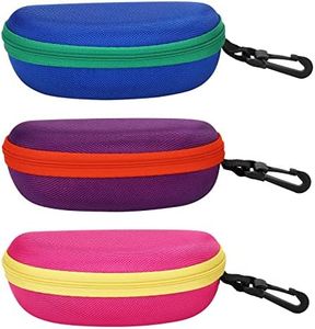 molshine 3 Pieces Portable Hard Shell Sunglasses Case,Zipper Eyewear Eyeglasses Case with Hook for Women Men Travel Sports (Blue&Pink&Purple)