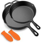 NutriChef Cast Iron Pans- 10" & 12" Nonstick Skillets, Durable, Cool Touch Silicone Handle, for Oven, Induction, Grill & All Stovetops, PFOA/PFOS Free