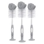 Dr. Brown's Reusable Sponge Baby Bottle Cleaning Brush Set with Suction Cup Stand, Scrubber and Nipple Cleaner, Gray, 3 Pack