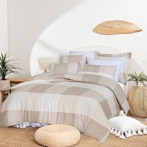 Amsons Quilt Cover Set - 2000TC Brushed Microfiber Duvet Cover Sets - Ultra Soft Bedding & Linen - Doona Cover Set (Queen, Beige Check)