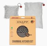 Knapp Made Cast Iron Chainmail Scrubber Kitchen Set - 4" and 7" Cast Iron Scrubber. Premium Stainless Steel Cast Iron Cleaner Chainmail Scrubber Dishcloth for Your Finest Pots, Pans, and Kitchenware.