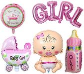 QYCX 5 Pcs Baby Girl Balloon Set, It's a Girl Balloons, Baby Bottle Balloons, Teat Bottle Feet Baby Carriage Balloon, Aluminum Foil Balloons, Pink Baby Shower Balloons Mylar Balloons, Baby Shower Party Decorations Girl Gender Reveal Girl Birthday Party Decorations Supplies