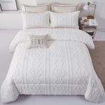 Luxudecor White Tufted Comforter Set King Size Boho Textured Comforter Shabby Chic Embroidery Bedding Set 3 Pieces Ultra Soft Comforter for All Seasons (White, 104''x90'')