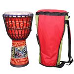 StarJam- Djembe 10 Inches Diameter X 20 Inches Height Mango Wood Djembe Drum - Red with Bag (10 x 20 Inches)