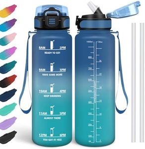 HoneyHolly Botella Agua 1 Litro, Libre de BPA & Prueba de Fugas, Botella de Agua, con Pajita, Botella Agua Gimnasio, con Marcador de Tiempo, Cantimplora para Sport, Bicicleta, Gimnasio, Escuela