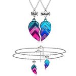 MJARTORIA BFF Necklaces for 2-Split Heart Best Friends Forever Rainbow Colored Mermaid Tail Pendant Friendship Gifts Girls BFF Necklaces(Blue-Heart Shaped Necklace+Bracelet)