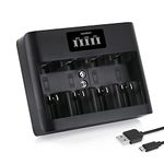 Tenergy TN486U 5-Bay Universal Battery Charger with LCD, Micro USB/Type C Input, for AA, AAA, C, D, and 9V Rechargeable Batteries