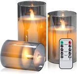 Goldprice LED Candles Flameless Candles 4"5"6" Set of 3 Real Wax Light, Battery Operated Candles Glass Pillars Realistic Flickering Wick Flame Mode, Lantern Candles with Remote Control 24 Hour Timer