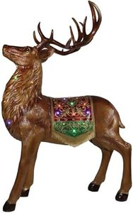 Fraser Hill Farm 5-Ft. Tall Standing Reindeer Holiday Figurine with Metallic Finish, Oversized Indoor or Outdoor Christmas Decoration with Long Lasting Multi-Color LED Lights