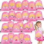 Sweetude 24 Pcs Princess Party Gifts Bags Princess Crown Small Pink Drawstring Bags Decoration Favor Storage for Girls Kids Birthday Wedding Party Decoration