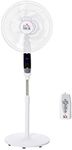 HOMCOM 16'' Pedestal Stand Fan, 3 Speed 3 Mode, 85° Oscillation, LED Panel, 3M Remote Controller, Height Adjustable for Living Room, Bedroom, Garage, Office, Black and White
